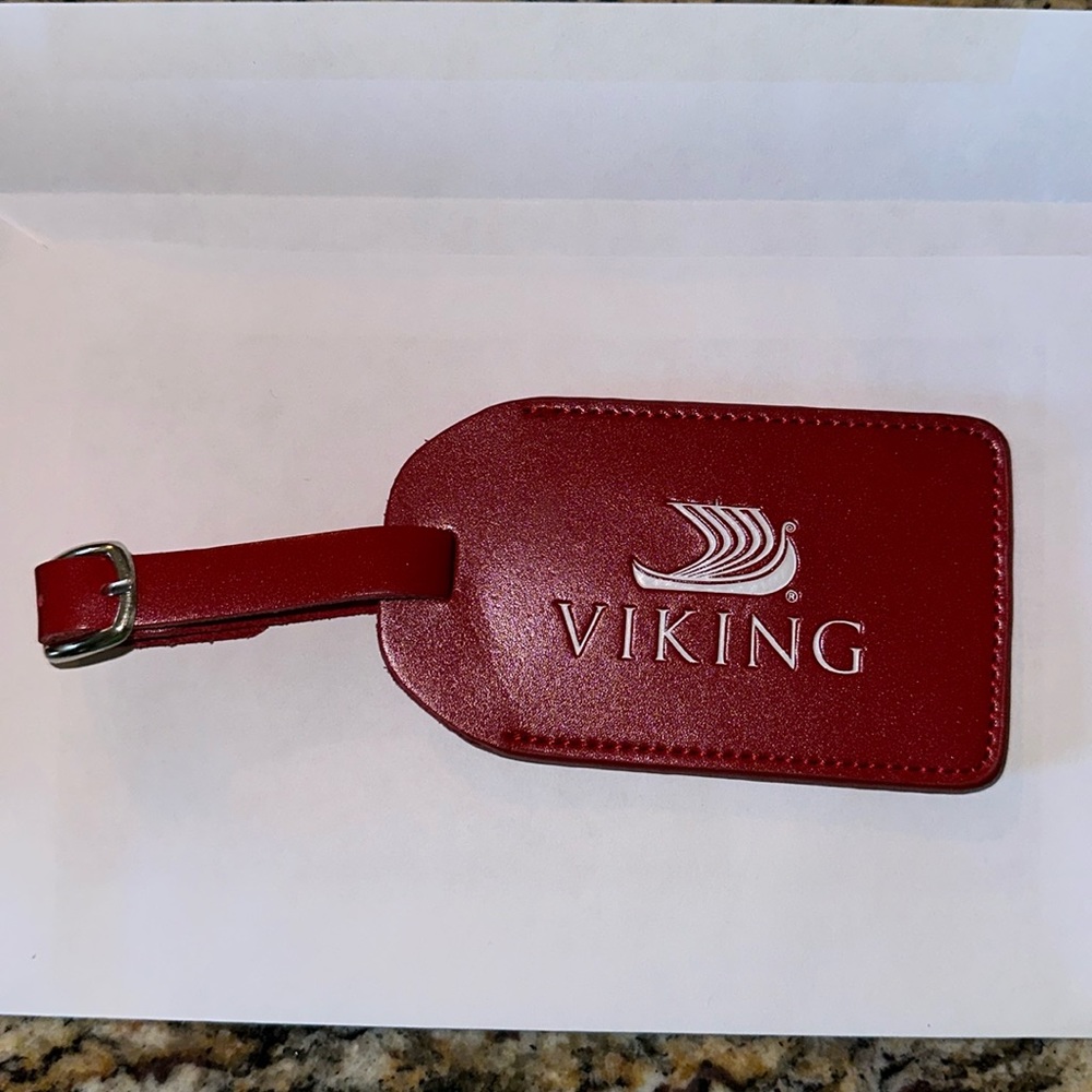 red leather Viking Cruises luggage tag New
